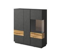 Buffet haut KILES trois portes. Coloris gris anthracite et chêne. Style design