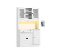 Meuble de rangement - HOMCOM - placards et tiroir, portes vitrées, télécommande inclus - blanc