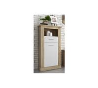 Buffet haut, meuble de rangement coloris Chene cambrian, blanc - Longueur 66 x Profondeur 36,60 x Hauteur 135 cm --