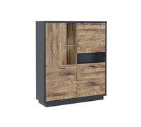 Buffet haut, meuble de rangement coloris Chêne, graphite - Longueur 125 x Profondeur 38 x Hauteur 147 cm - -