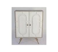 Buffet haut Meuble de rangement en bois de manguier coloris blanc et métal - Longueur 93 x Hauteur 114 x Profondeur 41 cm - -