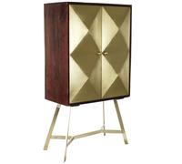 Buffet haut meuble de rangement en bois de manguier et acacia, marron foncé -doré - Longueur 84 x Hauteur 156,5 x Profondeur 43 cm