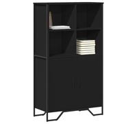 Buffet Haut Moderne en Bois d'Ingénierie Noir, Meuble de Rangement Élégant pour Salon et Salle à Manger, Dimensions 79.5x35.5x137.5 cm, Design Contemporain avec Portes et Étagères