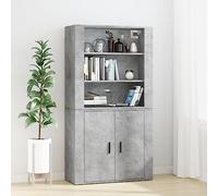 Buffet Haut Moderne Gris Béton avec Dessus, Bois d'Ingénierie Durable, Grand Rangement pour Salon et Salle à Manger, Meuble de Rangement Murale Élégant, 80 x 33 x 70 cm