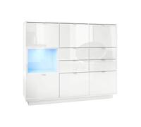 Buffet haut - MPC - Laqué blanc - 6 portes - 4 tiroirs - LED inclus