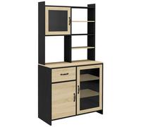 Buffet Haut Multi-Rangement 3 Portes 3 Étagères Tiroir 5 Niches Beige