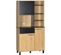 HOMCOM Armoire de cuisine multi-rangements avec tiroir 3 placards 4 niches et passe-câbles hauteur 180 cm noir et bois naturel | Aosom France