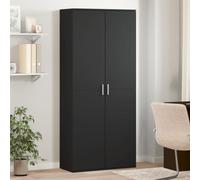 Buffet haut noir 80 x 35 x 180 cm en matériau dérivé du bois durable avec portes, idéal pour salon, cuisine, bureau et garage, unité de rangement pratique