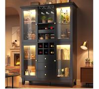 Buffet Haut Noir avec Éclairage LED RGB App Contrôlé, 3 Tiroirs, Porte-Verres & Range-Bouteilles