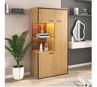 Buffet haut - OEM - Vitrine salon - Éclairage LED - 2 étagères en verre - 3 portes en verre trempé