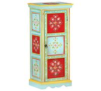 Buffet haut peint à la main, 40 x 30 x 90 cm, en bois massif de mangue, multicolore, unique, avec 3 étagères, détails décoratifs peints à la main, meuble de salon, salle à manger