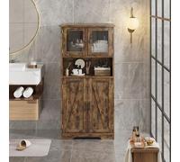 Buffet Haut Porte-Vitrée - Armoire de Rangement Moderne en Bois avec Étagères Réglables - Grand Meuble à Chaussures ou Linge pour Entrée, Cuisine, Salle de Bain ou Salon - Rétro, Marron, 60x30x128 cm