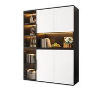 Buffet Haut Salle à Manger 120x40x160 cm COZHYESS Vaisselier LED Vitrine Noir et Blanc Portes Vitrées Rangements Multiples MDF