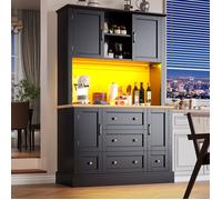 Buffet haut salle à manger -Meuble vaisselier cuisine 115×40×180 cm éclairage LED-Armoire vitrine avec 4 portes et 5 tiroirs,noir