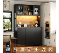 Buffet haut salle à manger -Meuble vaisselier cuisine 120 × 40 × 180 cm avec éclairage LED-Armoire vitrine Style moderne noir