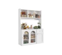 Buffet haut salle a manger -Meuble vaisselier cuisine avec éclairage LED -Armoire vitrine blanc -Dimensions: 120x35x167 cm