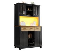 Buffet haut salle à manger -Meuble vaisselier cuisine avec éclairage LED -Armoire vitrine -étagère à vin, 106 x 40 x 179.5 cm,noir