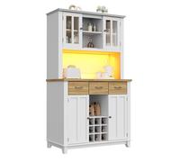 Buffet haut salle à manger -Meuble vaisselier cuisine avec éclairage LED -Armoire vitrine -étagère à vin, 106 x 40 x 179.5cm,blanc