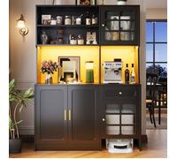 Buffet haut salle a manger -Meuble vaisselier cuisine avec éclairage LED -Armoire vitrine nior -Dimensions: 130 x 45 x 180 cm