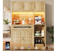 Buffet haut salle à manger -Meuble vaisselier cuisine avec éclairage LED salon -Armoire vitrine 120×40×180 cm,Style Scandinave