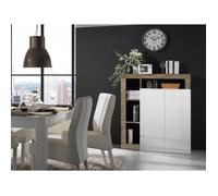 Buffet haut SEFRO - 2 portes et 4 niches - Blanc laqué et chêne