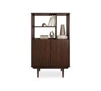 IDIMEX Buffet Haut Simona 80x133 cm en Bois Massif Coloris Noyer avec 2 Portes et Étagères, Vaisselier en Hauteur, Style Vintage Scandinave Années 50, Rangement Pratique