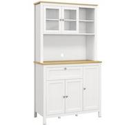 HOMCOM Buffet armoire de cuisine bois 3 placards tiroir portes vitrées 100x40x180 cm Blanc