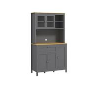 Buffet haut style classique chic - multi-rangement placards, niches, tiroir - panneaux gris aspect bois clair