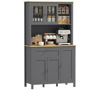 HomCom Armoire de cuisine 3 placards tiroir niches étagères réglables portes vitrées gris
