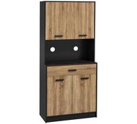 HOMCOM Armoire de Cuisine, Buffet de Cuisine, Meuble de Rangement, 2 placards, 4 Portes, 1 tiroir, Passe-câbles, Design Industriel, 80 x 40 x 180 cm, Noir et Naturel