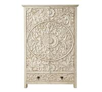 Buffet haut Surya en bois massif, blanc, de style oriental, 190 cm | Le buffet haut Surya est fait main en bois massif. Il mesure 100 cm de largeur, 40 cm de profondeur et 190 cm de hauteur.