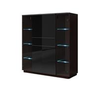 Buffet haut TONGA 123x133x44 cm avec 4 portes en verre et 1 tiroir, coloris wengé