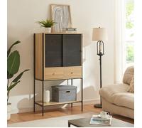 [en.casa] Buffet Haut avec 2 Portes Couilssantes 3 Compartiments de Rangement 2 Tiroirs Armoire Placard Meuble Polyvalent Panneau de Particules Métal 140 x 80 x 40 cm Effet Chêne Noir