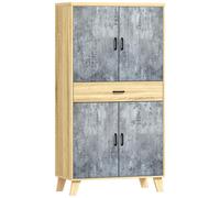 Buffet Haut Vaisselier - 4 Portes 2 Étagères Tiroir - Dim. 80l X 40l X 152h Cm - Effet Bois Naturel Béton Ciré