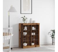 Buffet haut - vidaXL - Bois vieilli - LED - Étagères en verre - 81x37x100 cm