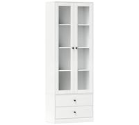 Buffet haut vitrine armoire de cuisine - 2 portes, 3 étagères, 2 tiroirs - 59 x 30 x 164 cm - blanc Blanc G
