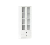 Buffet haut vitrine armoire de cuisine - 2 portes, 3 étagères, 2 tiroirs - 59 x 30 x 164 cm - blanc Blanc G