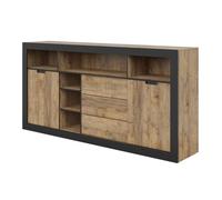 Buffet Haut XL MEUNIER - 2 Portes coulissantes, 3 tiroirs & 6 niches - Chêne Samdal & Noir Mat