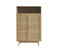 Buffet HELENA effet chêne et cannage rotin 2 portes 80 cm - Bois