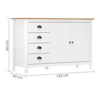 Buffet Hill Range Blanc 130x40x80 cm Bois de pin solide 2 - VINGVO - Buffet bas - Mat - Campagne