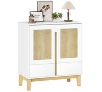 Buffet - HOMCOM - 2 portes, 2 tiroirs et étagère réglable, pieds en bois de caoutchouc - style nordique - 80 x 40 x 86 cm - blanc