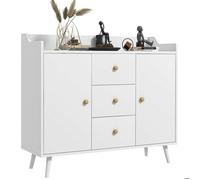HOMCOM Buffet, Meuble de Rangement avec 2 Portes, 3 tiroirs et Pieds en Bois Massif, Style Moderne, Buffet Salle à Manger, Cuisine et Salon, 90 x 32 x 80 cm, Blanc