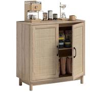 Buffet - HOMCOM - 2 portes en rotin, étagère réglable et bords arrondis - panneau de particules - 76 x 35 x 75,5 cm - chêne