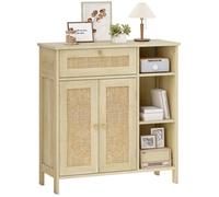 Buffet - HOMCOM - 2 portes en rotin, tiroir, niches, étagères réglables - panneau de particules et MDF - 75x30x79,5cm - bois