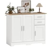 Buffet - HOMCOM - 2 tiroirs, 3 portes et étagère réglable - panneau de particules et MDF - 100x40x78cm - blanc et bois naturel