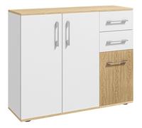 Buffet - HOMCOM - 3 portes, 2 tiroirs et étagère réglable - panneau de particules - 90 x 30 x 75,5 cm - blanc et bois naturel