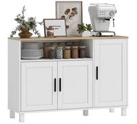 HOMCOM Buffet, Meuble de Rangement avec 3 Portes à Fermeture amortie, Compartiment Ouvert et étagères réglables, Style Moderne, Buffet Salle à Manger, Cuisine et Salon, 110 x 33 x 75 cm, Blanc