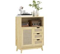 Buffet - HOMCOM - 3 tiroir, placard avec étagère réglable sur trois niveaux, patins antidérapants - 60 x 30 x 81 cm - bois naturel