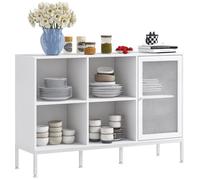Buffet - HOMCOM - 4 compartiments ouverts - 1 placard - avec porte en acier grillagé - 120 cm - blanc