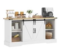 HomCom Buffet Design 2 portes coulissantes 3 étagères Blanc aspect bois clair 150 x 40 x 72 cm